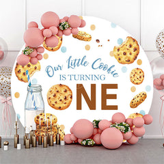 Lofaris Little Cookie Milk White Round 1st Birthday Backdrop