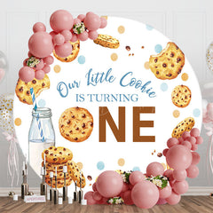 Lofaris Little Cookie Milk White Round 1st Birthday Backdrop