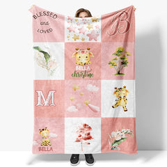 Lofaris Little Cow Plant Floral Plaid Custom Name Blanket