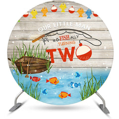 Lofaris Little Man Wood Fishing Round 2nd Birthday Backdrop