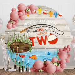 Lofaris Little Man Wood Fishing Round 2nd Birthday Backdrop