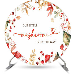 Lofaris Little Mushroom Leaves Round Baby Shower Backdrop