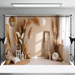 Lofaris Log Style Boho Pampas Grass Window Light Backdrop