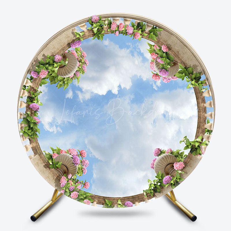 Lofaris Looking Up Garden View Blue Sky Cloud Round Backdrop