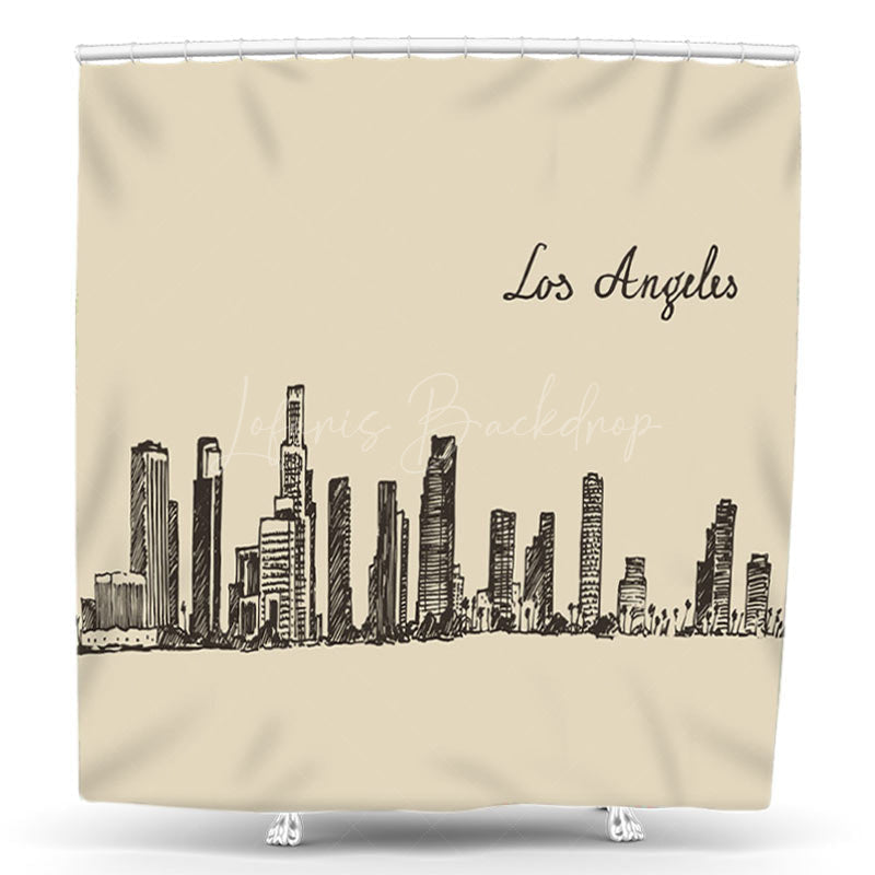 Lofaris Los Angeles Beige Simple City Painted Shower Curtain