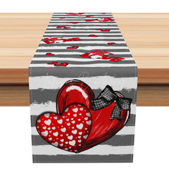 Lofaris Love Grey Stripe Heart Valentines Day Table Runner