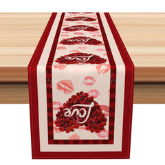 Lofaris Love Heart Rose Lip Print Valentines Day Table Runner