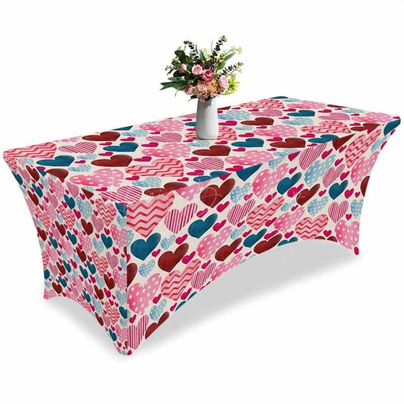 Lofaris Love Hearts Burlap Valentines Day Stretch Table Cover