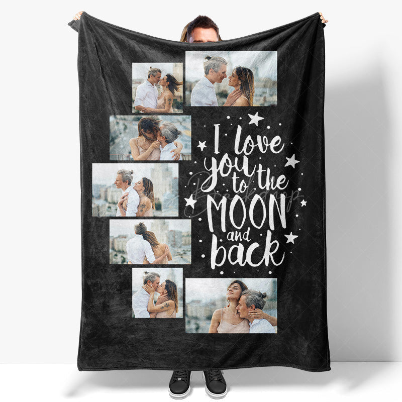 Lofaris Love You To The Moon Back Black Custom Photo Blanket