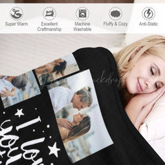 Lofaris Love You To The Moon Back Black Custom Photo Blanket