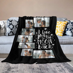 Lofaris Love You To The Moon Back Black Custom Photo Blanket