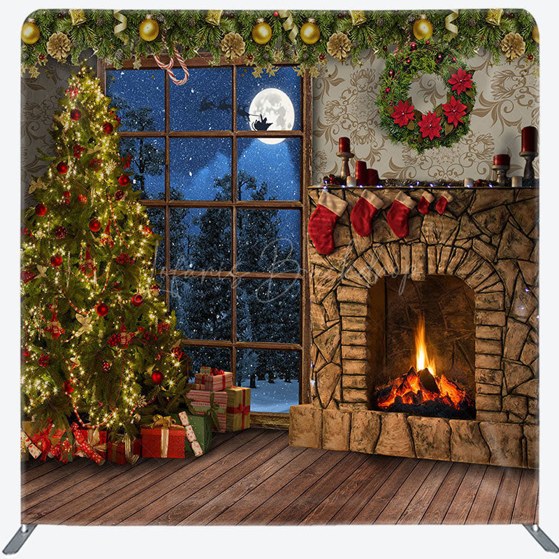 Lofaris Lovely Warm Fireplace Christmas Pillow Case Backdrop