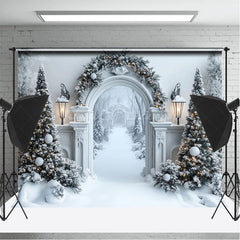 Lofaris Luxury Corridor Pine Trees Snowy Christmas Backdrop