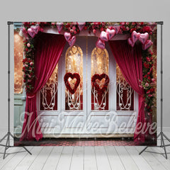 Lofaris Luxury Door Red Curtain Floral Room Set Backdrop