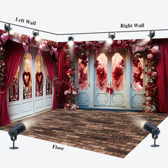 Lofaris Luxury Door Red Curtain Floral Room Set Backdrop