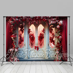 Lofaris Luxury Door Red Curtain Floral Room Set Backdrop