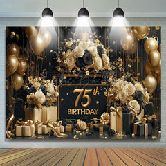 Lofaris Luxury Gold Balloons Floral 75th Birthday Backdrop