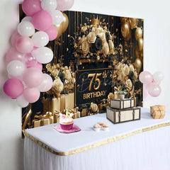 Lofaris Luxury Gold Balloons Floral 75th Birthday Backdrop