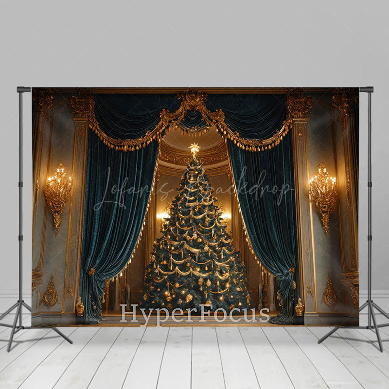 Lofaris Luxury Gold Curtain Xmas Tree Christmas Vibe Backdrop