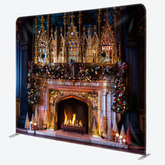 Lofaris Luxury Gold Palace Bell Fireplace Xmas Backdrop