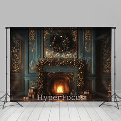 Lofaris Luxury Green Gold Wall Fireplace Christmas Backdrop