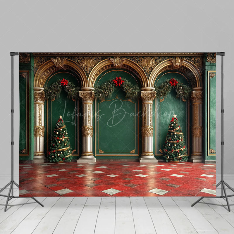 Lofaris Luxury Green Wall Red Floor Christmas Vibe Backdrop