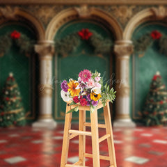 Lofaris Luxury Green Wall Red Floor Christmas Vibe Backdrop