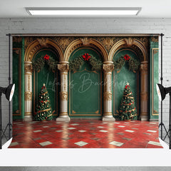 Lofaris Luxury Green Wall Red Floor Christmas Vibe Backdrop