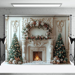 Lofaris Luxury Palace Fireplace Floral Christmas Backdrop