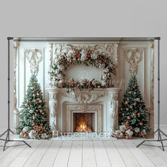 Lofaris Luxury Palace Fireplace Floral Christmas Backdrop