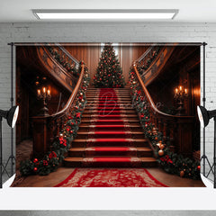 Lofaris Luxury Red Festive Christmas Vibe Stairs Backdrop