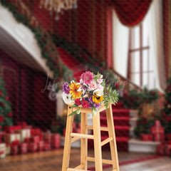 Lofaris Luxury Red Stairs Gifts Xmas Tree Christmas Backdrop