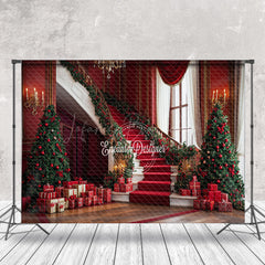 Lofaris Luxury Red Stairs Gifts Xmas Tree Christmas Backdrop