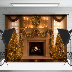 Lofaris Luxury Retro Warm Fireplace Tree Christmas Backdrop