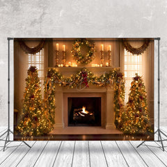 Lofaris Luxury Retro Warm Fireplace Tree Christmas Backdrop