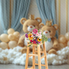 Lofaris Luxury Royal Prince Bear Balloons Cake Smash Backdrop