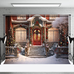 Lofaris Luxury Villa Snowy Window Door Steps Xmas Backdrop