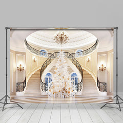 Lofaris Luxury Villa White Stairs Christmas Tree Backdrop