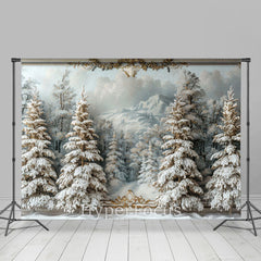 Lofaris Luxury White Snowy Pine Trees Winter Photo Backdrop