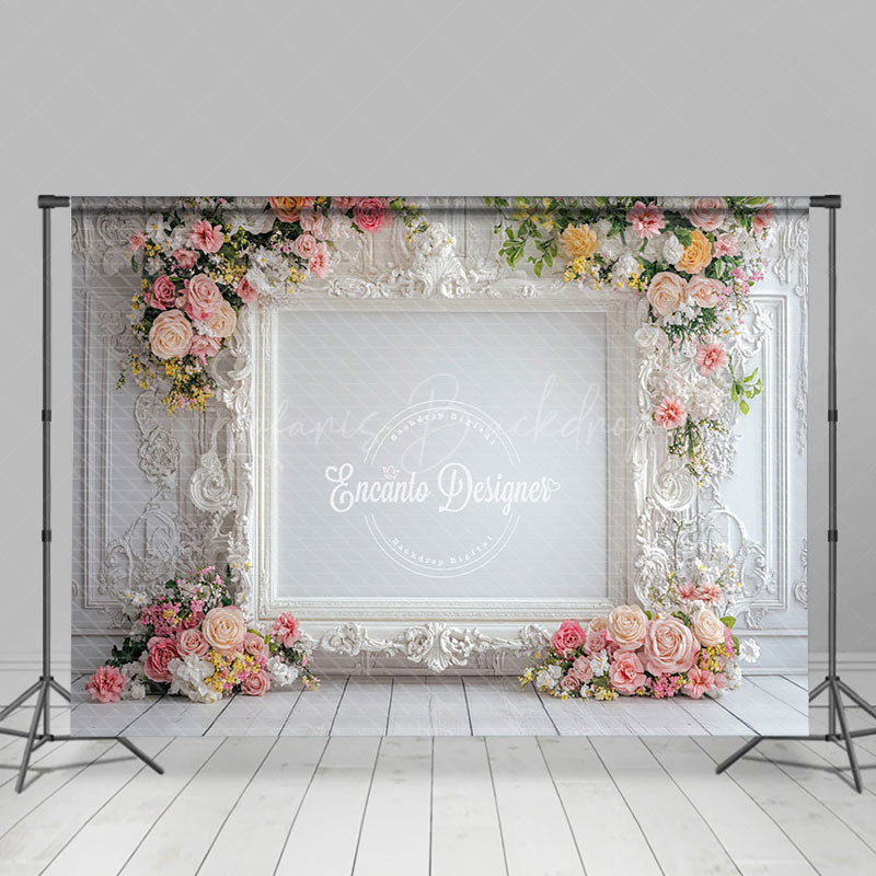 Lofaris Luxury White Wall Pink Roses Wedding Photo Backdrop