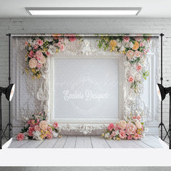 Lofaris Luxury White Wall Pink Roses Wedding Photo Backdrop