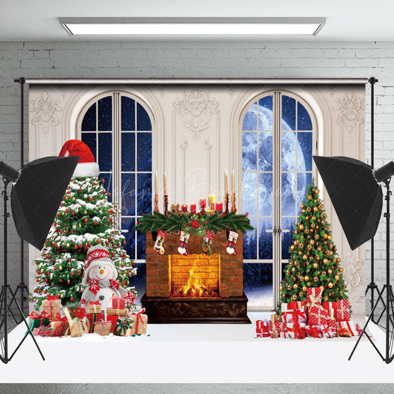 Lofaris Luxury Window Fireplace Trees Gifts Christmas Backdrop