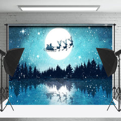 Lofaris Magical Night Christmas Santa Sleigh Flight Backdrop