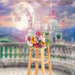 Lofaris Magical Pink Castle Crescent Moon Enchanted Backdrop