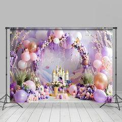 Lofaris Magical Purple Castle Mural Balloon Arch Backdrop