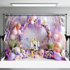 Lofaris Magical Purple Castle Mural Balloon Arch Backdrop