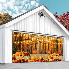 Lofaris Maple Forest Leaves Pumpkin Stack Garage Door Banner