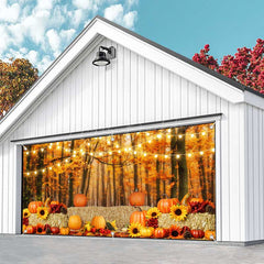 Lofaris Maple Forest Leaves Pumpkin Stack Garage Door Banner