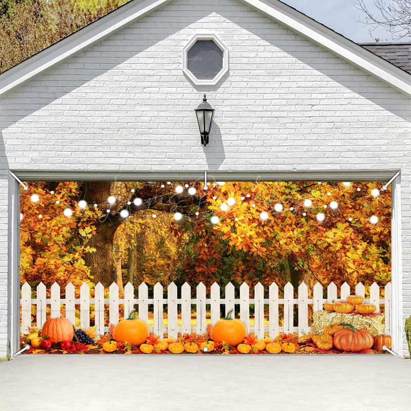 Lofaris Maple Tree Leaves Fence Pumpkin Garage Door Banner