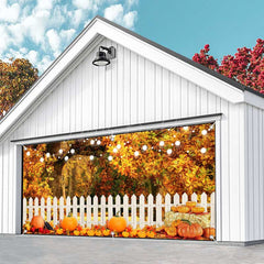 Lofaris Maple Tree Leaves Fence Pumpkin Garage Door Banner